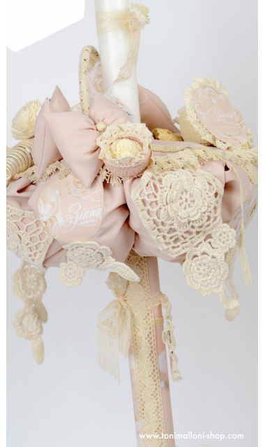 Lumanare de botez cu dantela ivory din bumbac, 65x4cm, Ziana 5